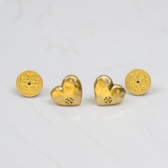 Tory Burch Heart Stud Earrings Vintage Gold - Picture 5 of 7